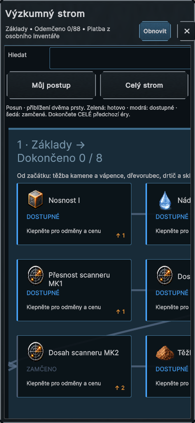 Výzkum — vývojový test, 30. 9. 2026. Starší výzkumný strom; neukazuje současný počet výzkumů.